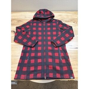 LL Bean Womens Buffalo Check Plaid Hooded Fleece Jacket Size XL Red Outdoor